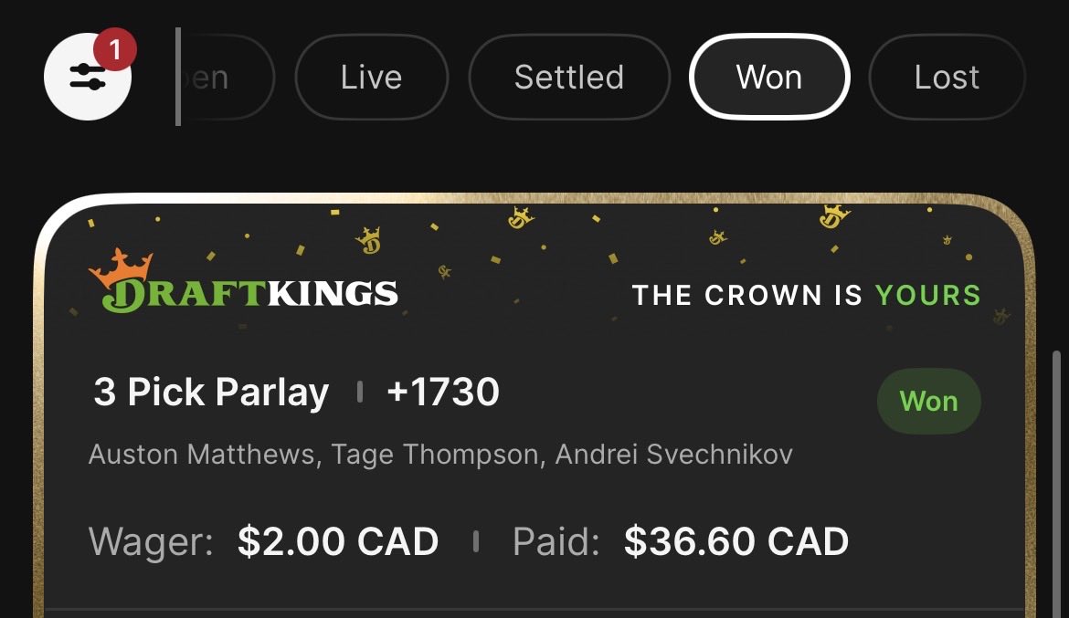 SportCapitalM's tweet photo. NHL 3 scorers parlay winner https://t.co/GCgcwYbcmo
