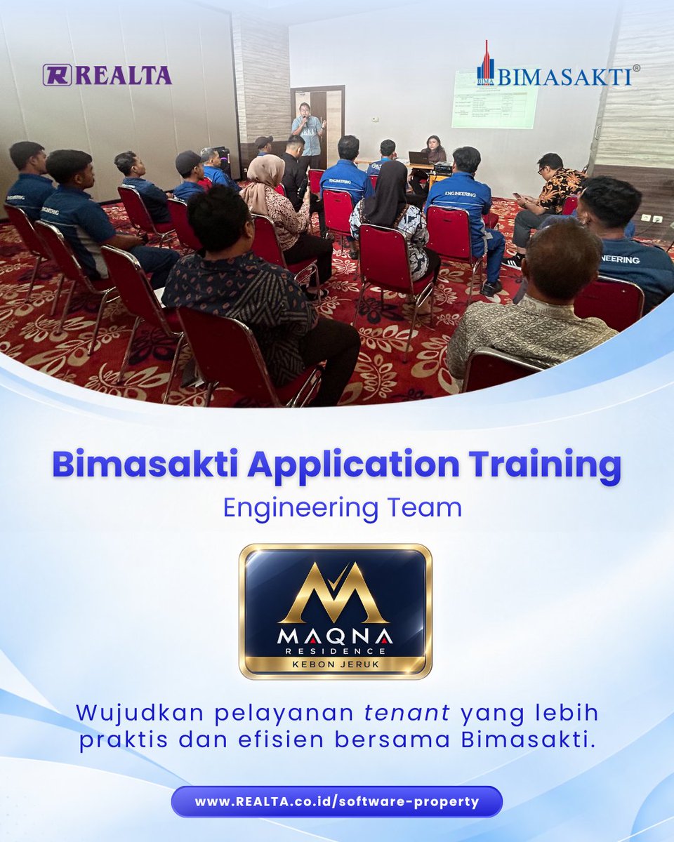 Realta_OneSol's tweet photo. Bimasakti bersama Maqna Residence mengadakan sesi training aplikasi Bimasakti.

Dalam sesi ini, tim mempelajari proses pencatatan utility melalui aplikasi, tindak lanjut Work Order, serta penggunaan Tenant Request dalam sistem Bimasakti.

#Bimasakti #Realta #MaqnaResidence https://t.co/dFLn5Vnbet