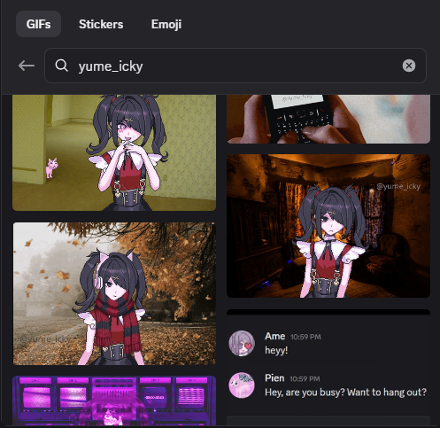 yume_icky's tweet photo. hi everyone!! i've made a creator account with klipy, so many of my gifs are available now with the built in discord gif option! just search up 'yume_icky' or 'needy girl' to find them for use! ❤️🖤 https://t.co/EZw0s7stci
