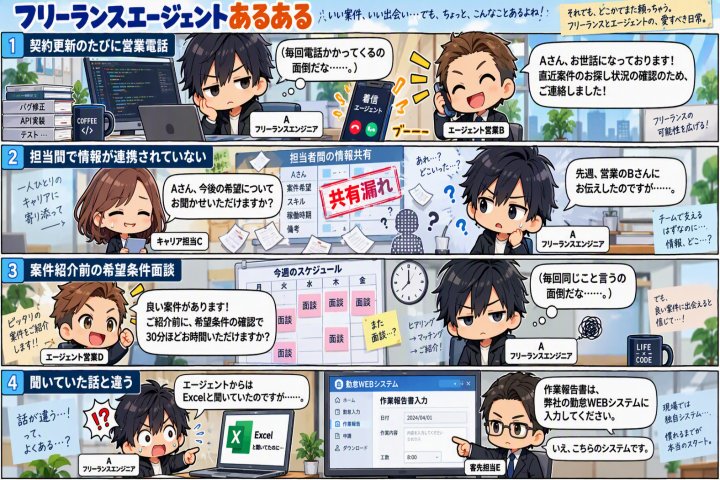 localsenavi's tweet photo. 本当にあった?エンジニアの話「フリーランスエージェントあるある編」

フリーランス成り立てのエンジニアが、感じること4選。

https://t.co/NXSvq1wQcL

#フリーランス #フリーランスエージェント #SES #あるある #レバテック #ギークス #midworks https://t.co/Xf9fz4d3wT