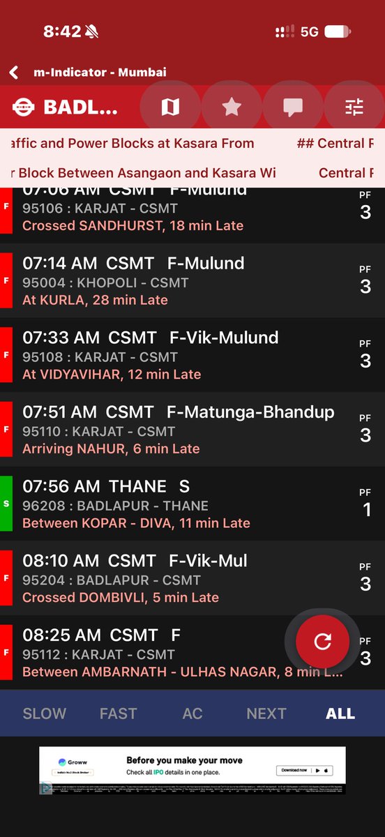 SKedare5318's tweet photo. @srdomcogbbcr @drmmumbaicr @RailwaySeva Today 7th October the trains are late &amp; delayed in the similar manner https://t.co/hePMzHb1yi