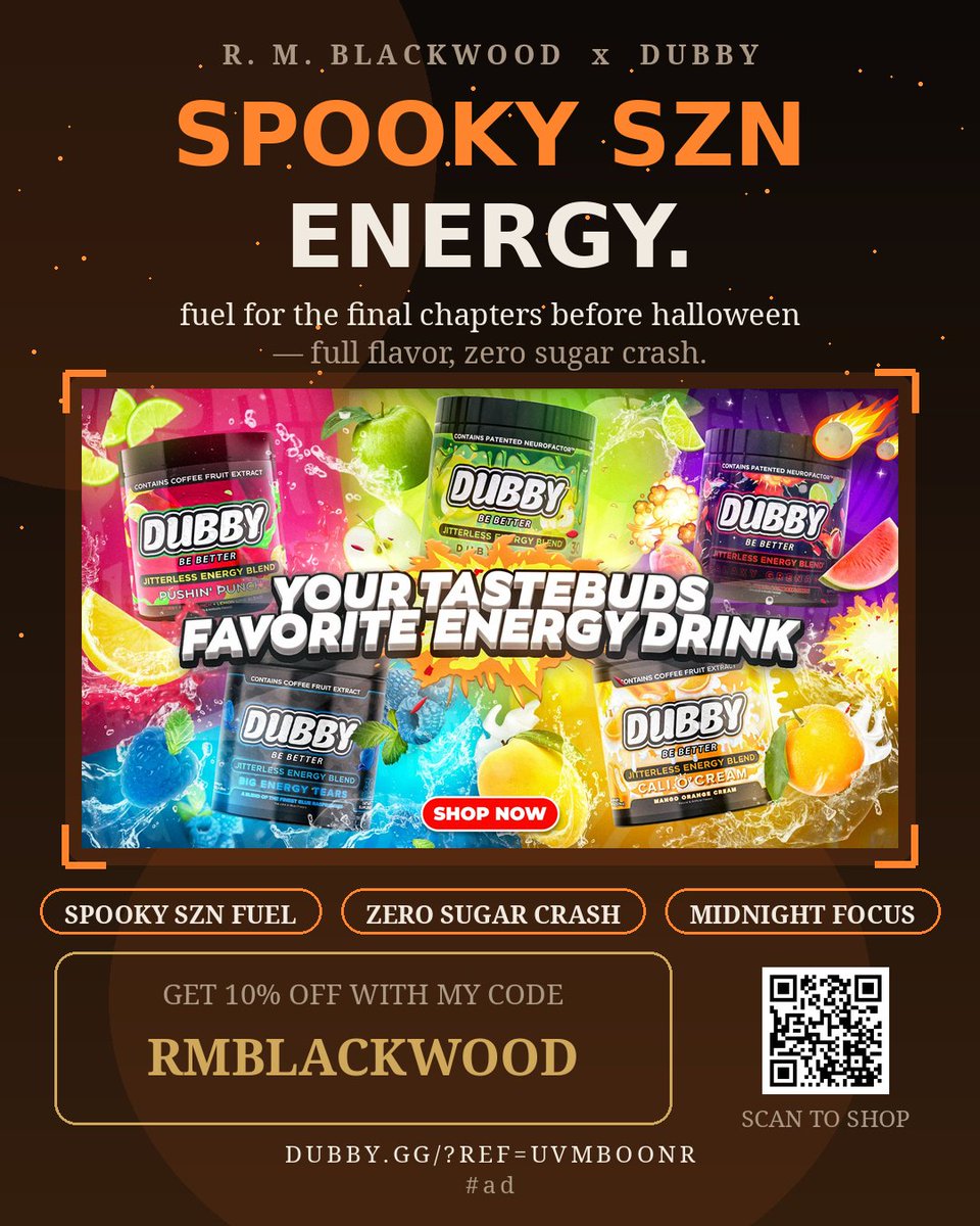 robertoashby8's tweet photo. spooky szn energy is OFFICIAL, nightmares 🎃 dubby's fueling the final chapters before halloween — full flavor, zero sugar crash, midnight focus.

10% off with my code RMBLACKWOOD 👇
https://t.co/tZgTJubyEW

#ad https://t.co/gd0M9cVYru