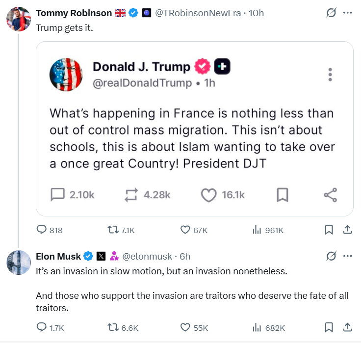 sumonkais's tweet photo. All three of these tweets find that Islam and migration are a problem. But they never said that either Islam or migration forced them into a war that risks their country the way AIPAC and Israel do.  

They are hiding the real problem by accusing Islam and Migration. It won't end well.