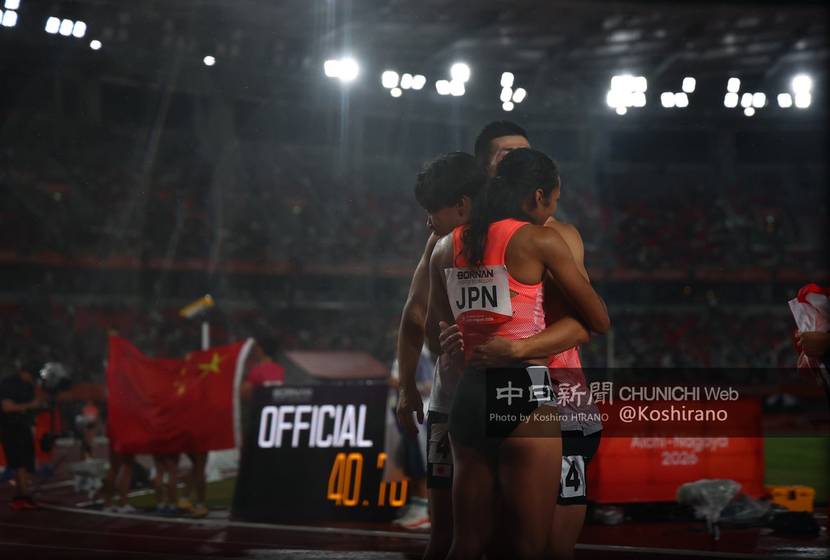 koshirano's tweet photo. 撮りました。 
陸上最終日！
🏅🏅最後は男子１６００ｍリレーで 金🏅🏅

#アジア競技大会 #愛知名古屋2026 #asiangames #asiangames2026   
 https://t.co/1YsRDJ6EIQ

愛知・名古屋アジア大会写真特集：東京新聞Web・中日新聞Web   
9月29日陸上
https://t.co/nDcNRPPVcw https://t.co/jBnWLi2T4O