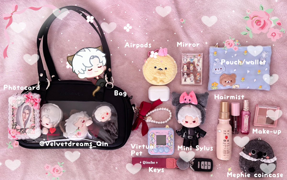 VelvetdreamsQin's tweet photo. Thank you for the inspiration 💖 @danaeryya 

What’s in my bag? VelvetdreamsQin version. Just my everyday essentials. I cannot wait for the official lip balm and hand lotion I pre-ordered from the recent mech drop 🙂‍↔️✨

#秦彻 #Sylus #QinChe #LADS #LoveandDeepspace https://t.co/0M9sQ1g5nN