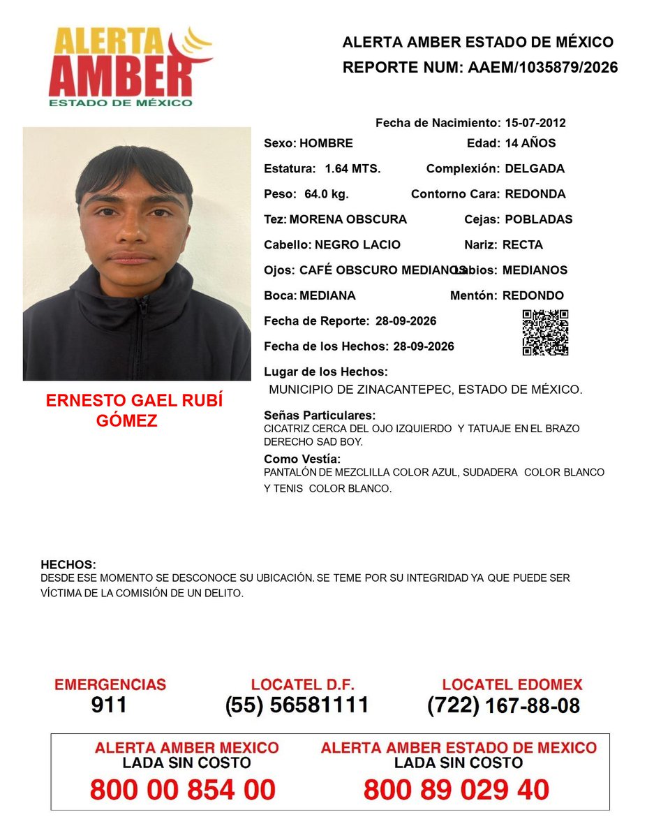 FiscaliaEdomex's tweet photo. 📍Tu apoyo es importante, ayúdanos a difundir, cualquier información para localizar a la siguiente persona comunícate al 📞 800 890 2940 Alerta Amber EDOMEX y ☎️ 800 7028 770 #FiscalíaEdoméx. https://t.co/MMLtOA76aO