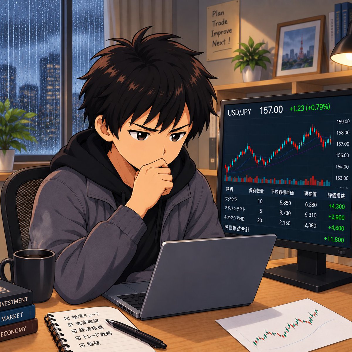 seiji2982's tweet photo. お話ようございます😊本日の投資戦略

ＮＹダウ、NASDAQ、S&P500　↓

SOX指数↑だが半導体関連株もまちまち

Micron決算を控え

様子見ムード（上にも下にもいかない）

昨日の配当落ち分を取り戻すことができるか

確認

Micron決算後に

半導体関連株を打診買いする

雨が続き、ムシムシして

気分が晴れませんが

今日も頑張っていきましょう😊