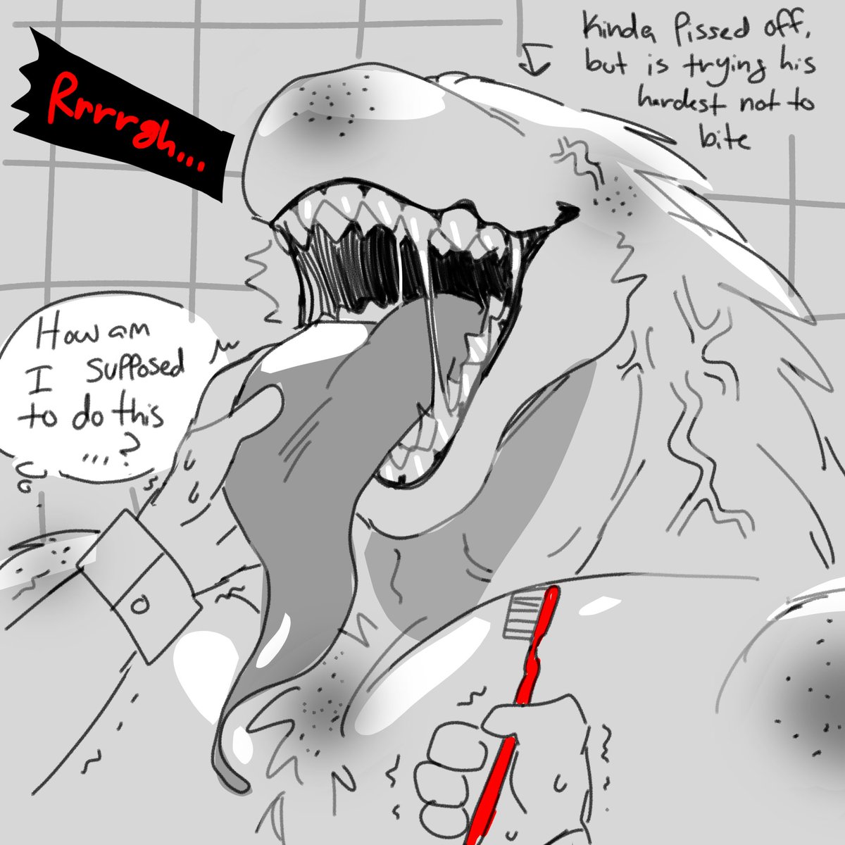 cclownteeth's tweet photo. trying to brush pakkun’s teeth (bite risk) https://t.co/9x0wzPa27U