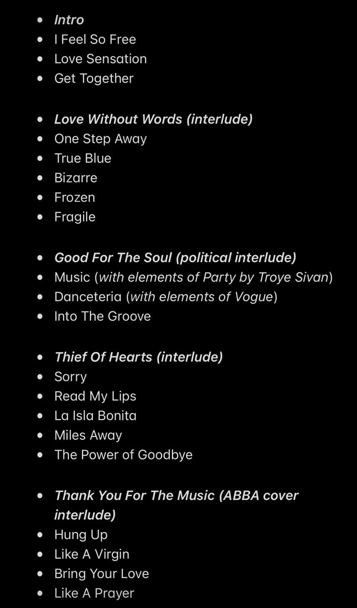 MrOrtensio's tweet photo. My Confessions II Tour dream set list https://t.co/gHqqLNZF5D