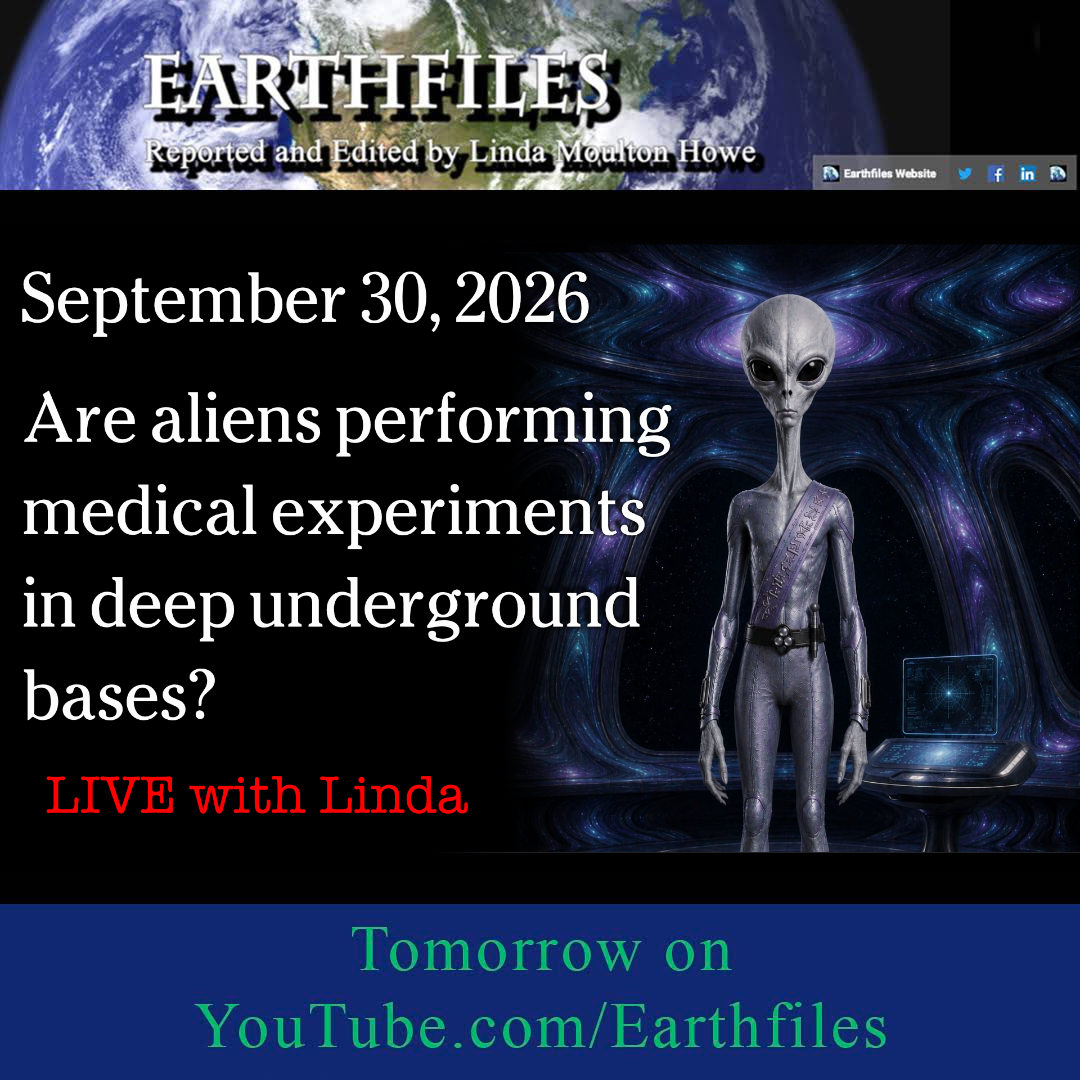 Earthfiles's tweet photo. LINDA IS LIVE, tomorrow, Wednesday, September 30, 2026 @ 6:30pm Pacific/9:30pm Eastern - "Are aliens performing medical experiments in deep underground bases?", only on https://t.co/xa9i9Zv3Fb https://t.co/dimB63lKjS