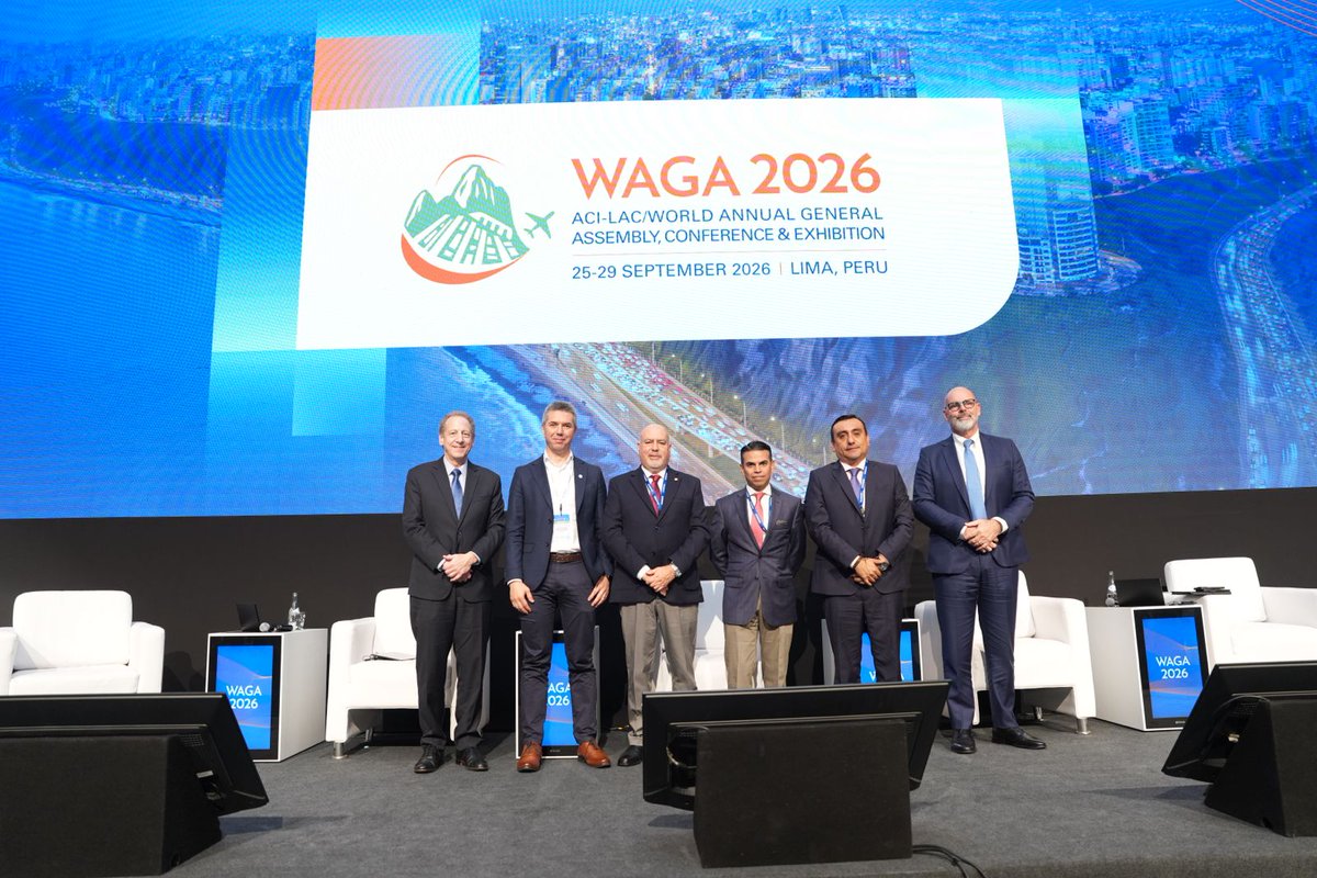 ACIWorld's tweet photo. 🔴 What role can the private sector play in airport development?

At #WAGA2026, ACI World Director General Justin Erbacci moderates a discussion bringing together perspectives from across the region.

On the panel:

• Martin Zazueta, Chief of Airports and Aeronautical Revenues, Grupo Aeroportuario del Pacífico
• Emerson Castro, Special Projects Directorate, @ProInversionPe
• Ricardo Gesse, CEO, Zurich Airport Brasil
• Lorenzo Ochoa, Executive Director, @Aeropuertos_Mex
• Julio Ribas, CEO, VINCI Airports Brasil

#ACIWorld
@AeroJorgeChavez @ACI_LAC