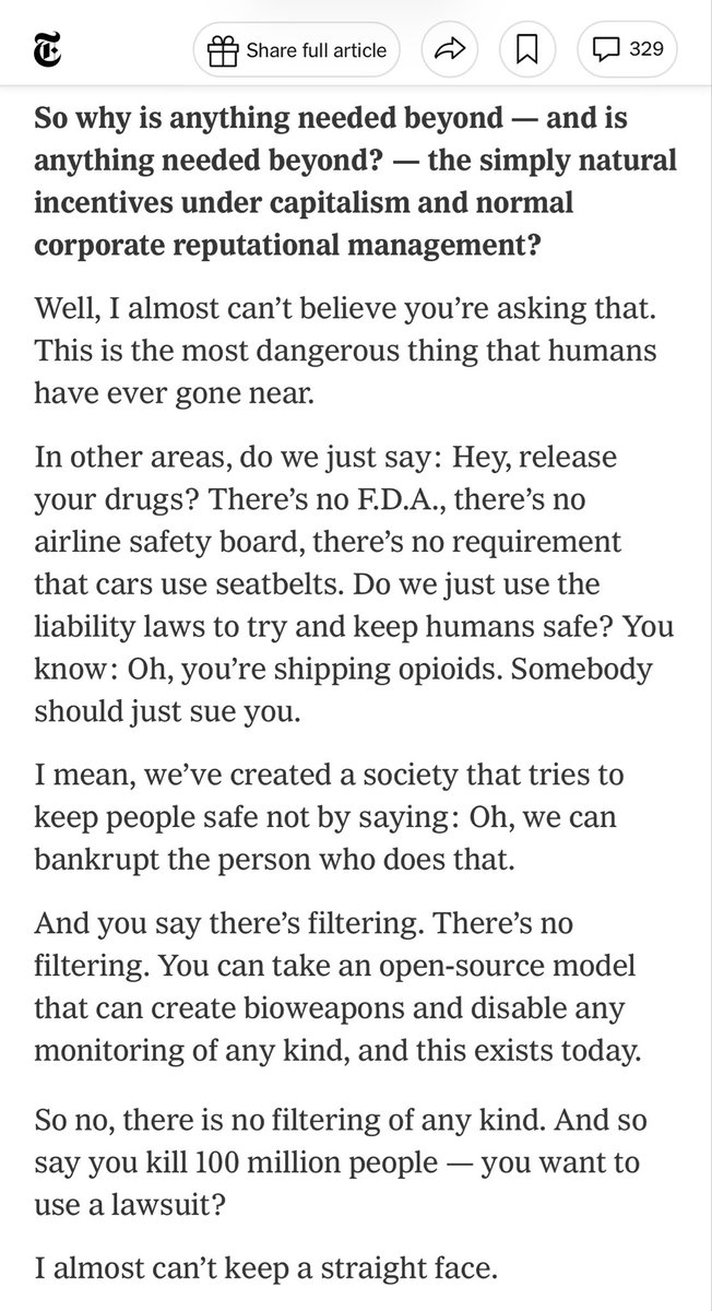 AlecStapp's tweet photo. Ezra Klein asked Bill Gates whether normal corporate incentives are enough to handle AI risks.

Gates doesn’t mince words: https://t.co/JNGSItcJWt