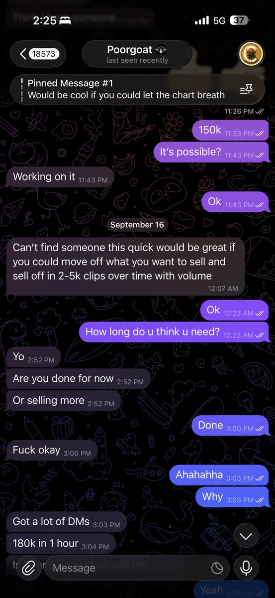 Aurelius0121's tweet photo. Bro, that chat was from months and months ago. Don’t pull out one part of the conversation and strip away the entire context.

A better question is: how are you planning to sell your 9% of $CATE?

Your name is heavily tied to CATE. If and when you eventually sell, and I genuinely hope you do because I assume you’re not doing all of this just for glory, the market impact could be massive. $CATE has already shown it can dump 80–90% within hours.

I’m also sharing our chat where I was literally trying to find an OTC solution, and when that didn’t happen, I was selling slowly specifically to avoid impacting the price action too much.

But I guess no matter what I do, you’re never happy.