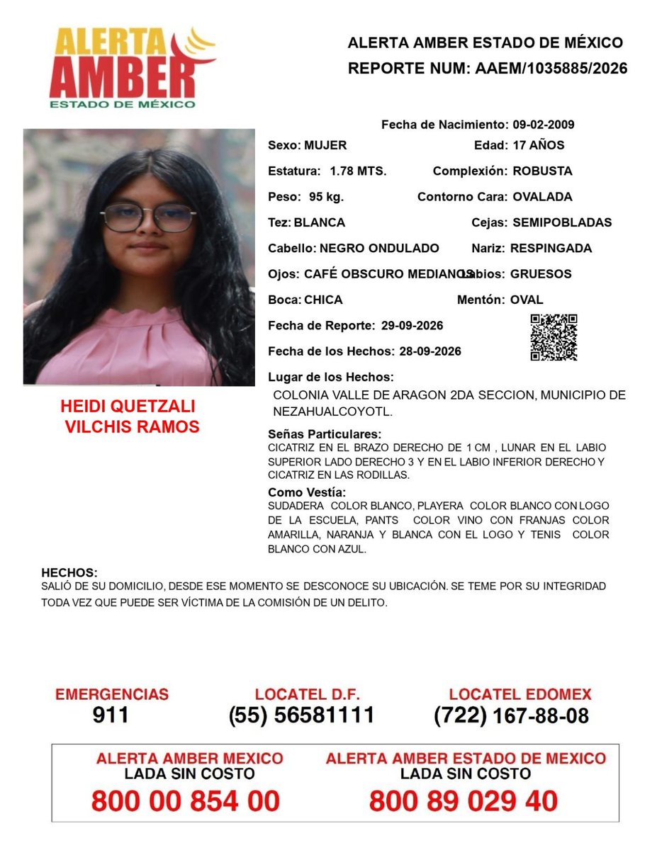 FiscaliaEdomex's tweet photo. 📍Tu apoyo es importante, ayúdanos a difundir, cualquier información para localizar a la siguiente persona comunícate al 📞 800 890 2940 Alerta Amber EDOMEX y ☎️ 800 7028 770 #FiscalíaEdoméx. https://t.co/nUAK0VqlTY
