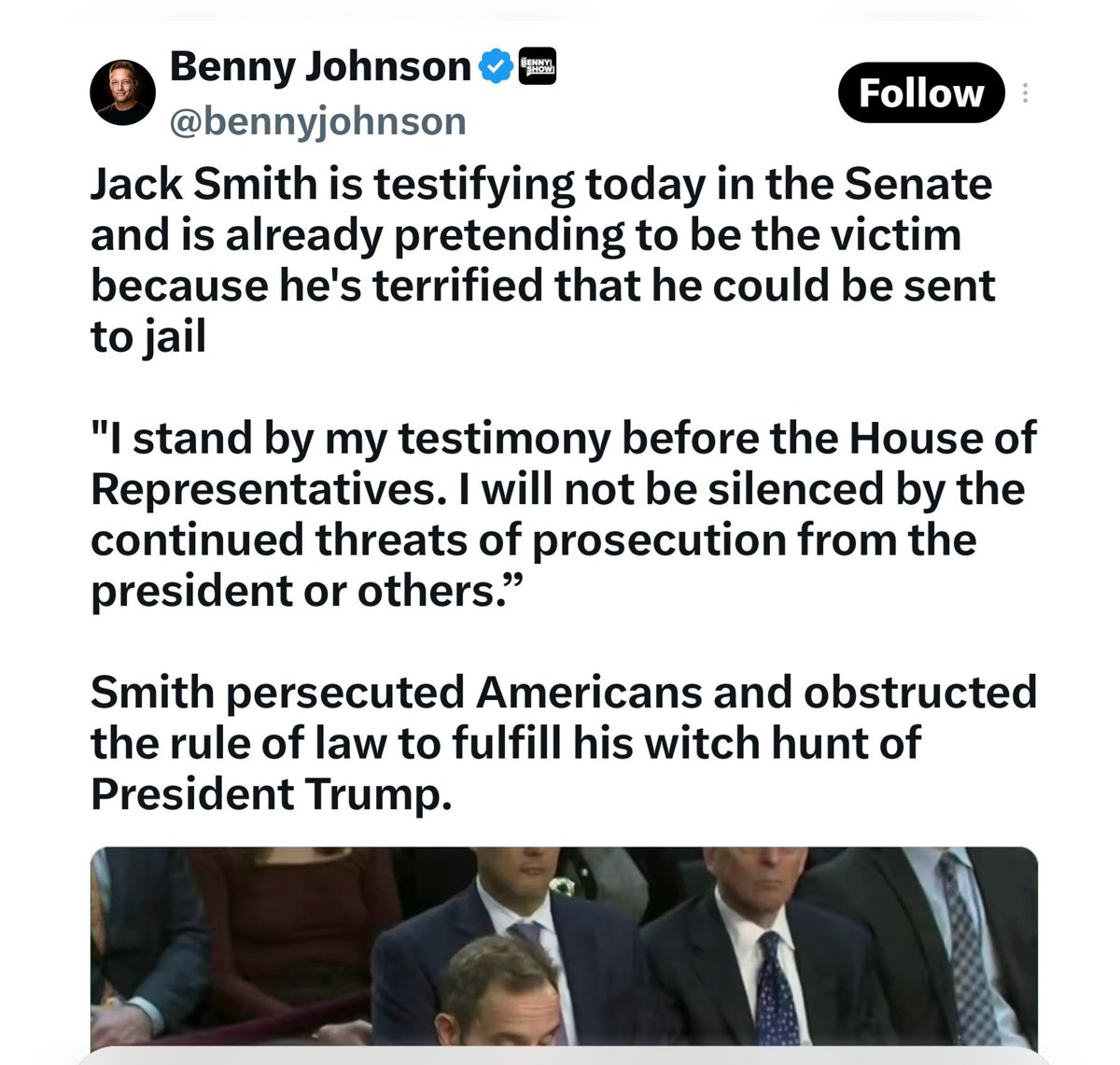 GenoVeno73's tweet photo. What's funny here is that this Russian paid pussy ass bitch @bennyjohnson says Jack Smith is "terrified that he could be sent to jail," but then proceeds to QUOTE Jack Smith basically proving he ISN'T scared.

👇👇👇👇 https://t.co/FbyO8wfoNB
