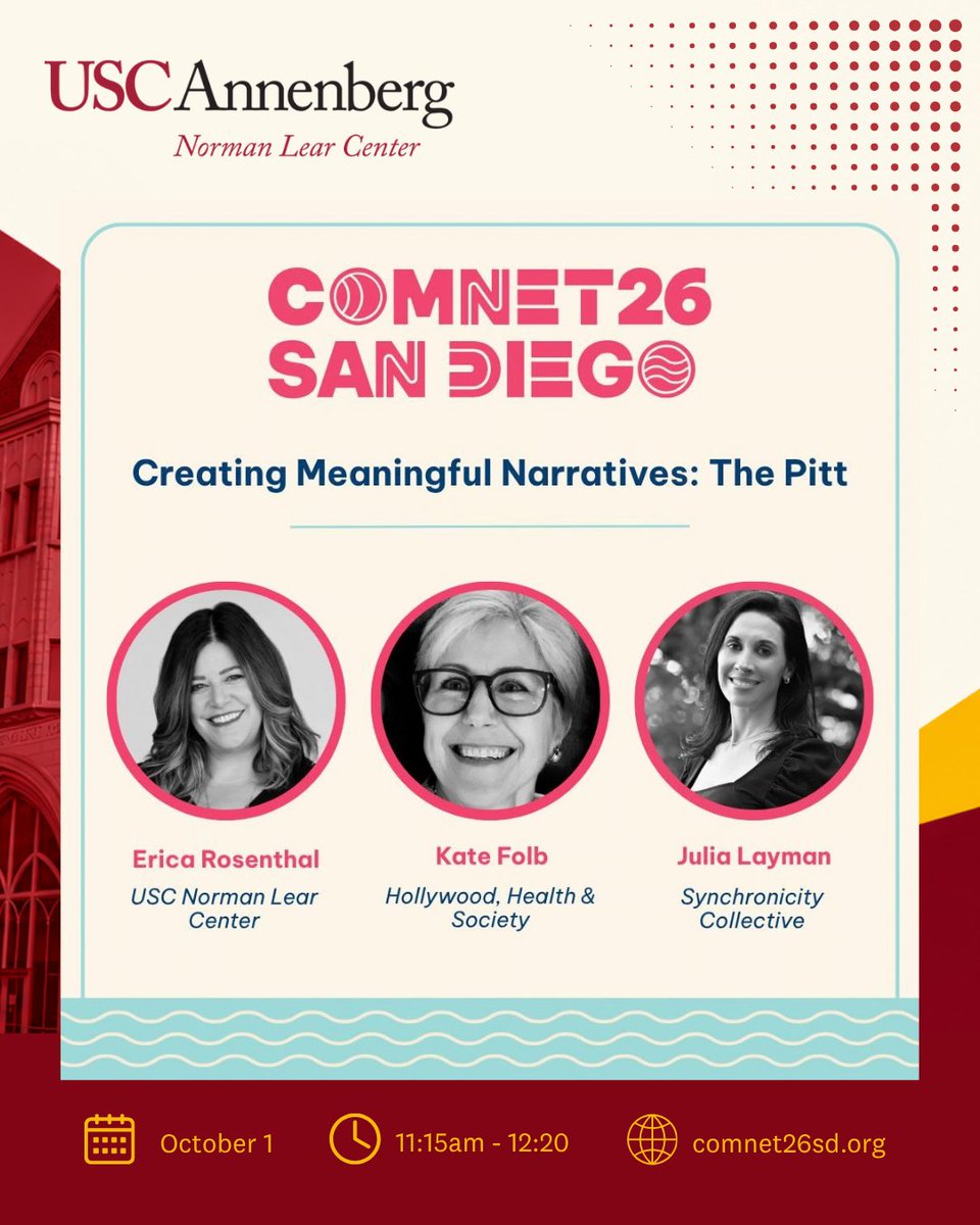 LearCenter's tweet photo. Heading to #ComNet26? Join Erica Rosenthal and Kate Folb, with Julia Layman of Synchronicity Collective, for Creating Meaningful Narratives: The Pitt.
📅 Thurs., Oct. 1
⏰ 11:15 AM
https://t.co/9009obhpLA https://t.co/spKy4Xxzkx