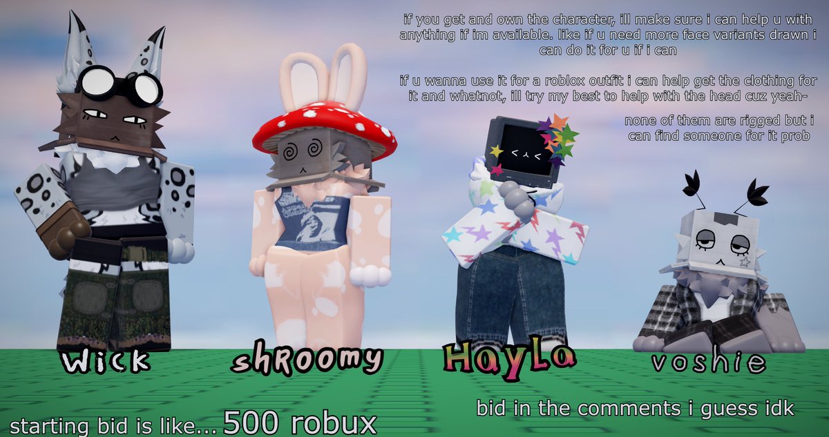 Bloxidal's tweet photo. im doing this again cuz i wanna sell some of them cuz i dont really need em...
i might do this more cuz theres a few more i dont really need anymore
cheaper starting bid cuz i doubt the post is gunna blow up that much
#adopt #robloxfurry #boxhead #characteradopt https://t.co/2skSxvm021