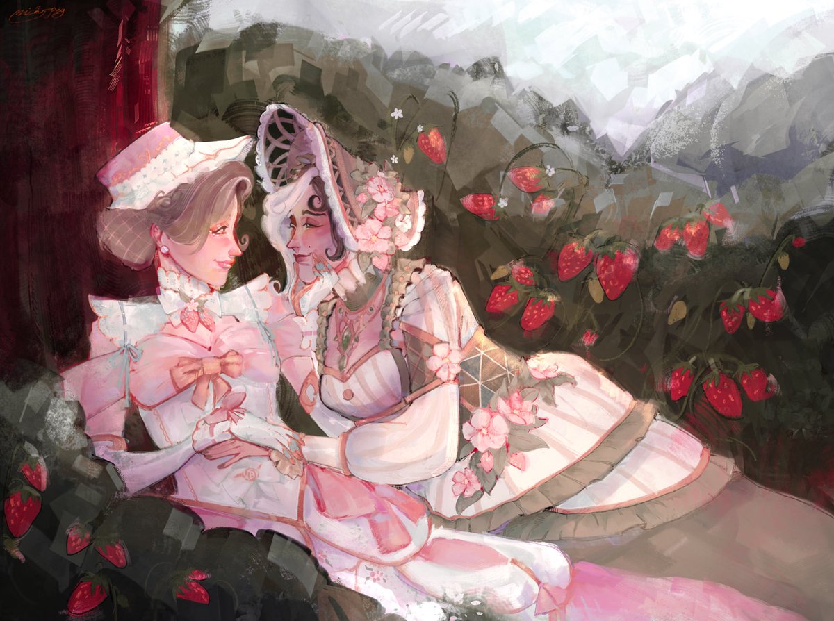 Mich_jpeg's tweet photo. Ladies in the strawberry bushes 
I’m very proud : )

#idv #emilydyer #demibourbon #demily #idvfanart #yuri https://t.co/BpnYAJxIBg
