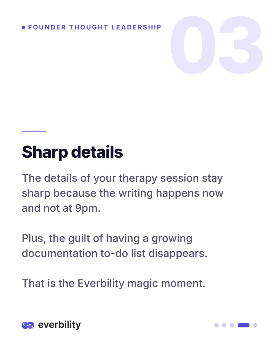 everbility's tweet photo. Here is the magic Everbility moment: the note should be done before you leave the room, while it is still fresh.

Everbility drafts your session note from what you capture in the session, so you review, adjust, and sign in minutes.

Ready to feel the magic moment for yourself? https://t.co/bCXY8lnz7M