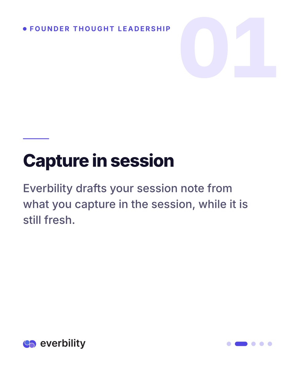 everbility's tweet photo. Here is the magic Everbility moment: the note should be done before you leave the room, while it is still fresh.

Everbility drafts your session note from what you capture in the session, so you review, adjust, and sign in minutes.

Ready to feel the magic moment for yourself? https://t.co/bCXY8lnz7M