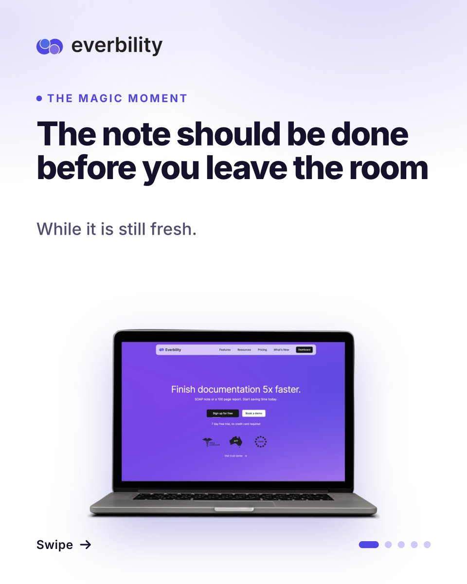 everbility's tweet photo. Here is the magic Everbility moment: the note should be done before you leave the room, while it is still fresh.

Everbility drafts your session note from what you capture in the session, so you review, adjust, and sign in minutes.

Ready to feel the magic moment for yourself? https://t.co/bCXY8lnz7M