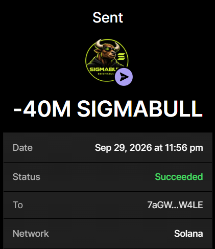 SigmaBullSol's tweet photo. 40M $SIGMABULL Successfully purchased ✅

Buy now before the presale ends

Send SOL To Presales Wallet:
EB6HcbQXufnxCeRxfJkngw4pNnbc5Ymwh5usGVmrngAH
 
Txn: https://t.co/VaKrFGEXn6

Min buy: 0.2 SOL Max: 10 SOL

0.2 SOL → 40,000,000 $SIGMABULL
0.5 SOL → 100,000,000 $SIGMABULL
1 SOL → 210,000,000 $SIGMABULL

Retweet & Drop SOL Address