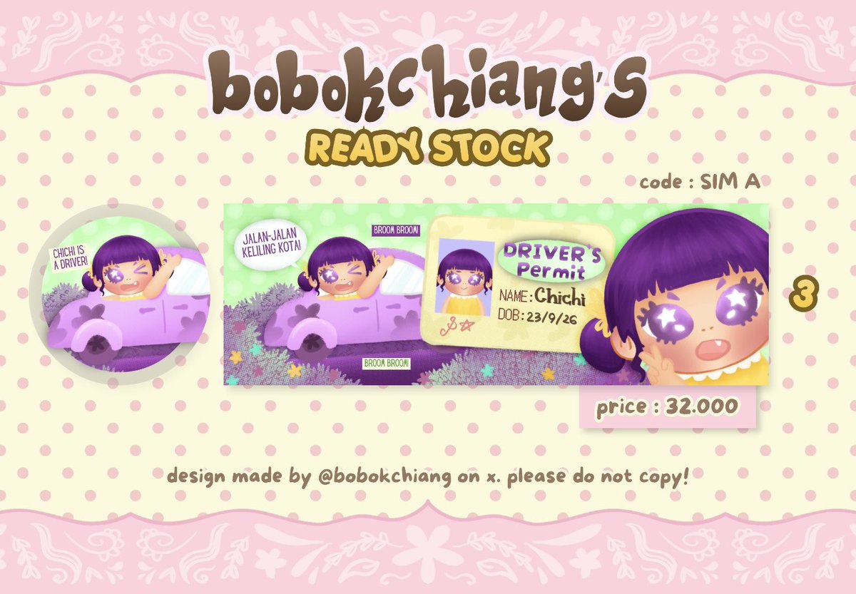 bobokchiang's tweet photo. ᶻ 𝗓 𐰁  — help retweet please? 𐔌՞ ܸ.ˬ.ܸ՞𐦯 ⭐️

͙͘͡★  hi teman timun! ⋆✴︎˚｡⋆  chichi bawa ridistok layout SIM A niiHHh! 🚗💨
buat yang minat sama adek-adek naik mobil ini boleh ketuk dm aku yah !! ꉂ(˵˃ ᗜ ˂˵)

btw free retext yaa!! (˵◝ ⩊  ◜˵マ

༄.° #bealanja https://t.co/pKJ8rhQHvR