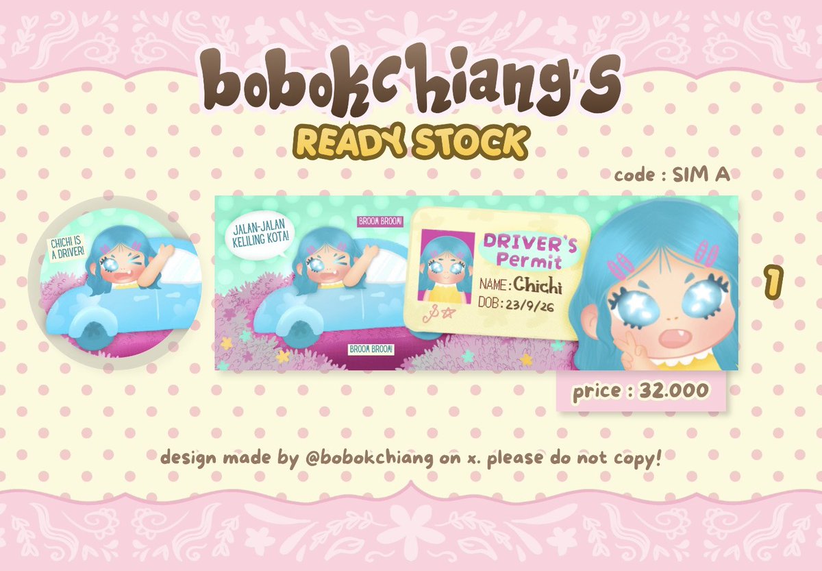 bobokchiang's tweet photo. ᶻ 𝗓 𐰁  — help retweet please? 𐔌՞ ܸ.ˬ.ܸ՞𐦯 ⭐️

͙͘͡★  hi teman timun! ⋆✴︎˚｡⋆  chichi bawa ridistok layout SIM A niiHHh! 🚗💨
buat yang minat sama adek-adek naik mobil ini boleh ketuk dm aku yah !! ꉂ(˵˃ ᗜ ˂˵)

btw free retext yaa!! (˵◝ ⩊  ◜˵マ

༄.° #bealanja https://t.co/pKJ8rhQHvR