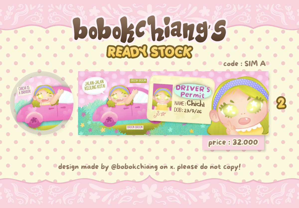 bobokchiang's tweet photo. ᶻ 𝗓 𐰁  — help retweet please? 𐔌՞ ܸ.ˬ.ܸ՞𐦯 ⭐️

͙͘͡★  hi teman timun! ⋆✴︎˚｡⋆  chichi bawa ridistok layout SIM A niiHHh! 🚗💨
buat yang minat sama adek-adek naik mobil ini boleh ketuk dm aku yah !! ꉂ(˵˃ ᗜ ˂˵)

btw free retext yaa!! (˵◝ ⩊  ◜˵マ

༄.° #bealanja https://t.co/pKJ8rhQHvR