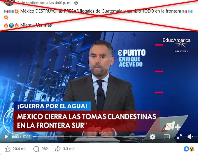 AfpFactual's tweet photo. 🇲🇽 Varios videos afirman que México descubrió tuberías clandestinas con las que Guatemala le roba agua del río Suchiate.

❌ Es falso. Las secuencias usan imágenes antiguas sin relación con la frontera. No hay registro en canales oficiales del robo. 

➡️ https://t.co/Jp1SGUmfef https://t.co/hGJz1W9dBc