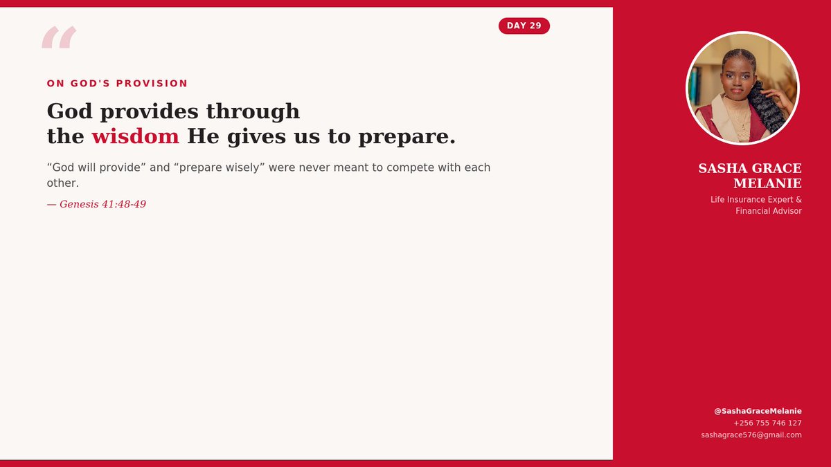 Sashamelanie2's tweet photo. Because of God's love for our nation and the world at large, he shared with an individual the divine perspective on life insurance:

How the simple obedience of a nation (Egypt) to his instruction regarding their financial future redeemed them from experiencing a world famine. https://t.co/v3KIZg0iQe