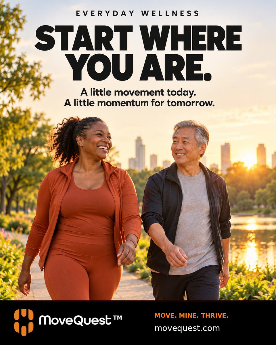 MoveQuestMQT's tweet photo. Start where you are. Build from there. 🧡

A short walk. A stretch break. Dancing to your favorite song. Movement can begin with something small that fits your day and your ability.

Give yourself credit for showing up today, then build on it tomorrow. A little movement can become a habit you look forward to.

At MoveQuest, we’re building a community that moves, mines, and thrives together—and there’s room for you. 🙌

We'd love to hear from you. What’s one way you’ll get moving today? Tell us below! 👇

Learn more at https://t.co/66qSTR9ZC4

#MoveQuest #StartWhereYouAre #EverydayWellness #MoveMineThrive