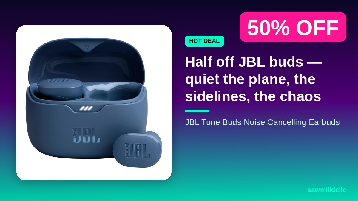 SawmillDCLLC's tweet photo. Half-price noise canceling for road trips &amp; loud sidelines 🎧

JBL Tune Buds — 50% off limited time.

https://t.co/Yus4dmyJSR

#ad #TravelDeals https://t.co/P3XndQBWh1