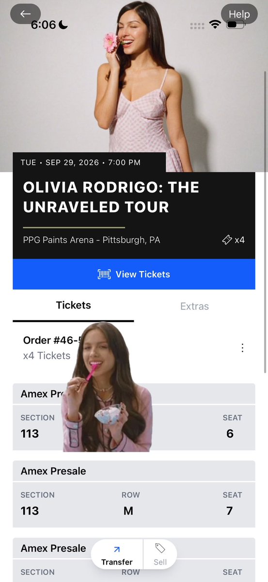 kendylju's tweet photo. This is really last minute but does anyone want 4 tickets for Olivia Rodrigo in Pittsburgh, PA ?

i wanted to exchange it but the agents were taking forever to respond so i just bought a closer seats 

It was $200 (presale price, insane ik)im open to offers Ticketmaster transfer https://t.co/8bkUswkvk8