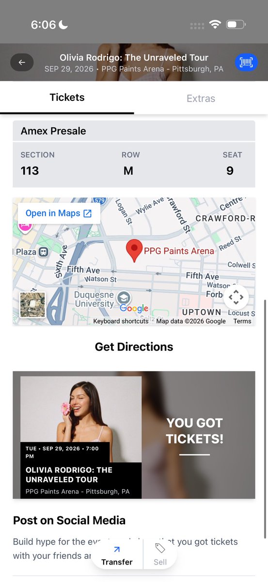 kendylju's tweet photo. This is really last minute but does anyone want 4 tickets for Olivia Rodrigo in Pittsburgh, PA ?

i wanted to exchange it but the agents were taking forever to respond so i just bought a closer seats 

It was $200 (presale price, insane ik)im open to offers Ticketmaster transfer https://t.co/8bkUswkvk8