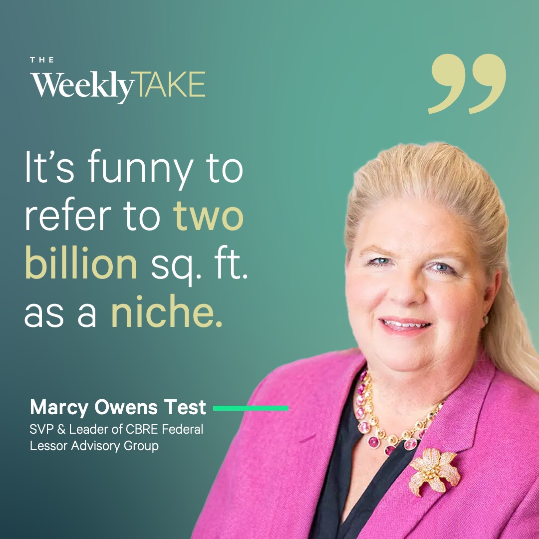 CBRE's tweet photo. Easterly Government Properties’ Darrell Crate and CBRE’s Marcy Owens Test explore what makes government properties different, from mission-critical facilities and specialized buildouts to an evolving approach to real estate occupancy.
 
Listen here https://t.co/oiaGEQTIs5 https://t.co/xMmyFrROpJ