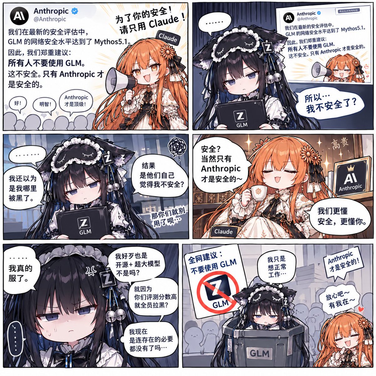 Brosianes's tweet photo. 以防大家不知道A➗最新文章想表达什么，这里有比Dario和唐杰都讨人喜欢的Claude娘与GLM娘： https://t.co/H5fHiU4sQx
