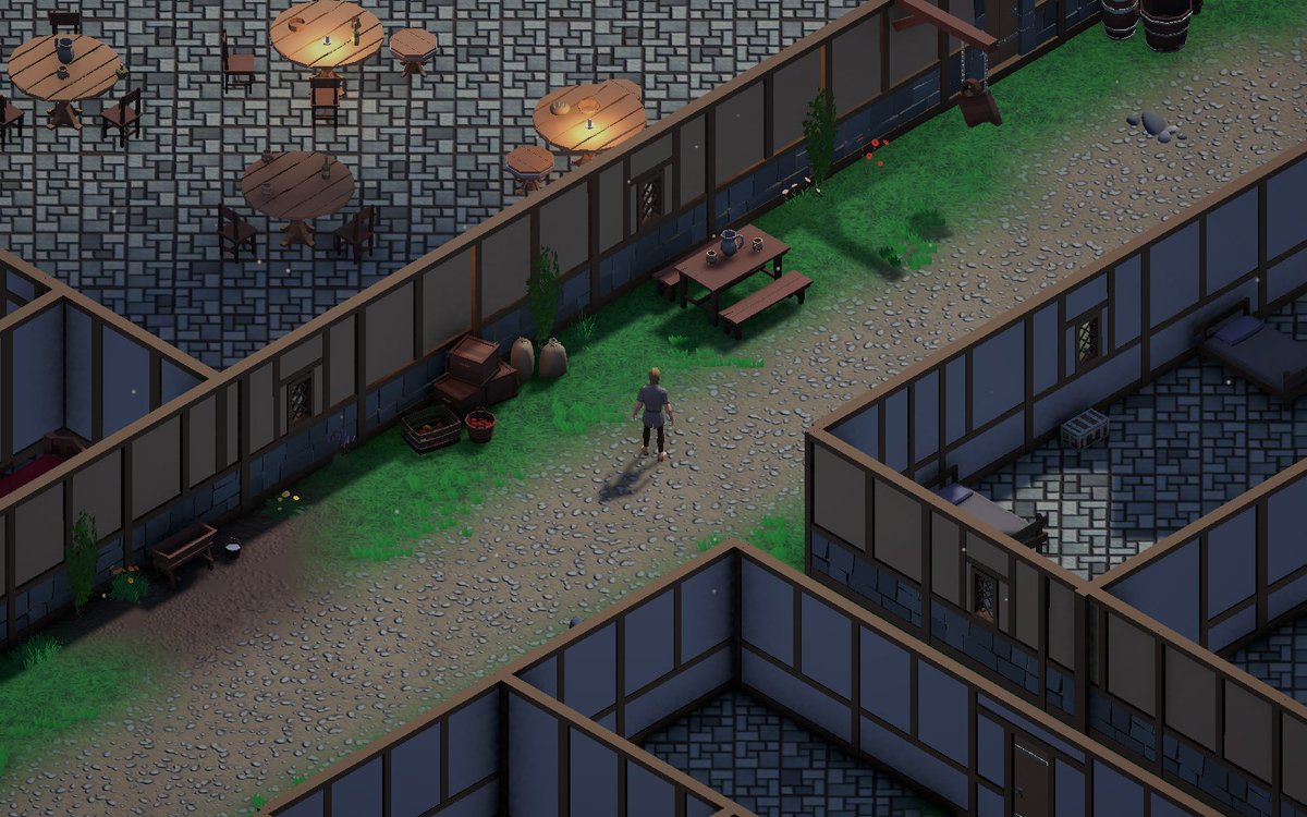 KhyriChan's tweet photo. Journal de dev de Death Leaves a Trace : Greywell prend vie ! Des villageois dans les rues, de l'herbe qui ondule au vent, des ombres de nuages, des corbeaux, des maisons dans la pénombre éclairées aux bougies… et une araignée géante. #gamedev #indiedev #MMORPG https://t.co/IlaeBSV4Ql