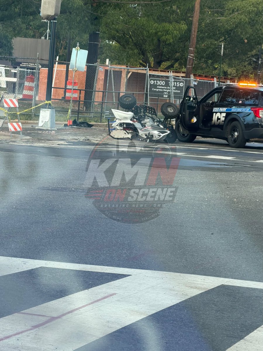 KMNONSCENE's tweet photo. 🚨 DEVELOPING | PARK POLICE VEHICLE INVOLVED IN COLLISION WITH FOUR-WHEELER OUTSIDE CONGRESS HEIGHTS METRO

WASHINGTON, D.C. — A community member reports that a U.S. Park Police vehicle was involved in a collision with a man riding a four-wheeler along Alabama Avenue SE near the Congress Heights Metro station.

A photo submitted to KMNONSCENE shows an overturned four-wheeler next to a marked U.S. Park Police vehicle in the 1300 block of Alabama Avenue SE.

At this time, the circumstances leading up to the collision, the rider’s condition, and which vehicle struck the other have not been officially confirmed.

KMNONSCENE is seeking additional information from U.S. Park Police and D.C. Fire and EMS. U.S. Park Police lists its Public Information Office as the agency contact for media inquiries. 

🔴 DEVELOPING: We’ll update this report as soon as authorities release confirmed details.