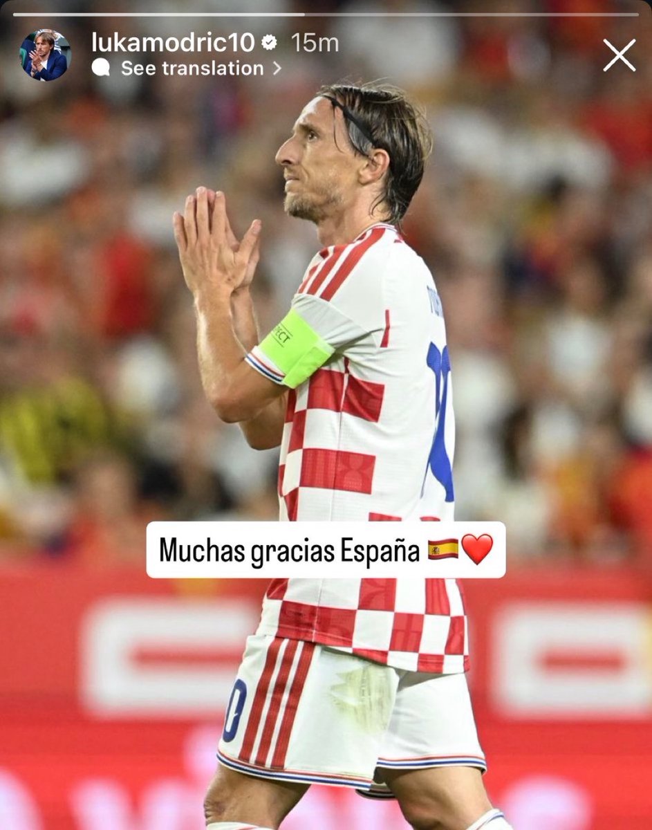 MadridUniversal's tweet photo. 🚨 Luka Modrić thanking the Spanish fans for giving him a standing ovation tonight:

"Thank you, Spain." https://t.co/CCCZbdxEpi