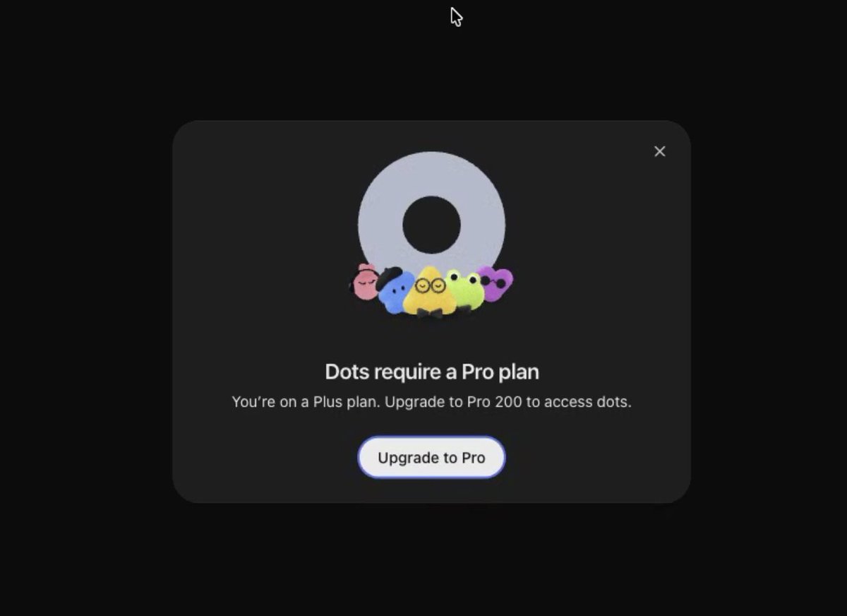 valenxi's tweet photo. After switching to Claude I told myself I’d keep OAI to try out Dots (their version of GrokBot) and now I can’t because I downgraded and need to pay $200 a MONTH to try it out LOL https://t.co/SuaItODAln