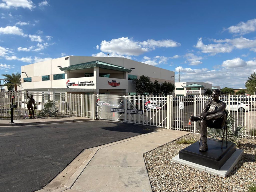 tylerbowyer's tweet photo. Turning Point HQ just doubled our statue presence today showing the Left that no amount of violence, threats and graffiti will slow the work down https://t.co/SYoZKfyVuF