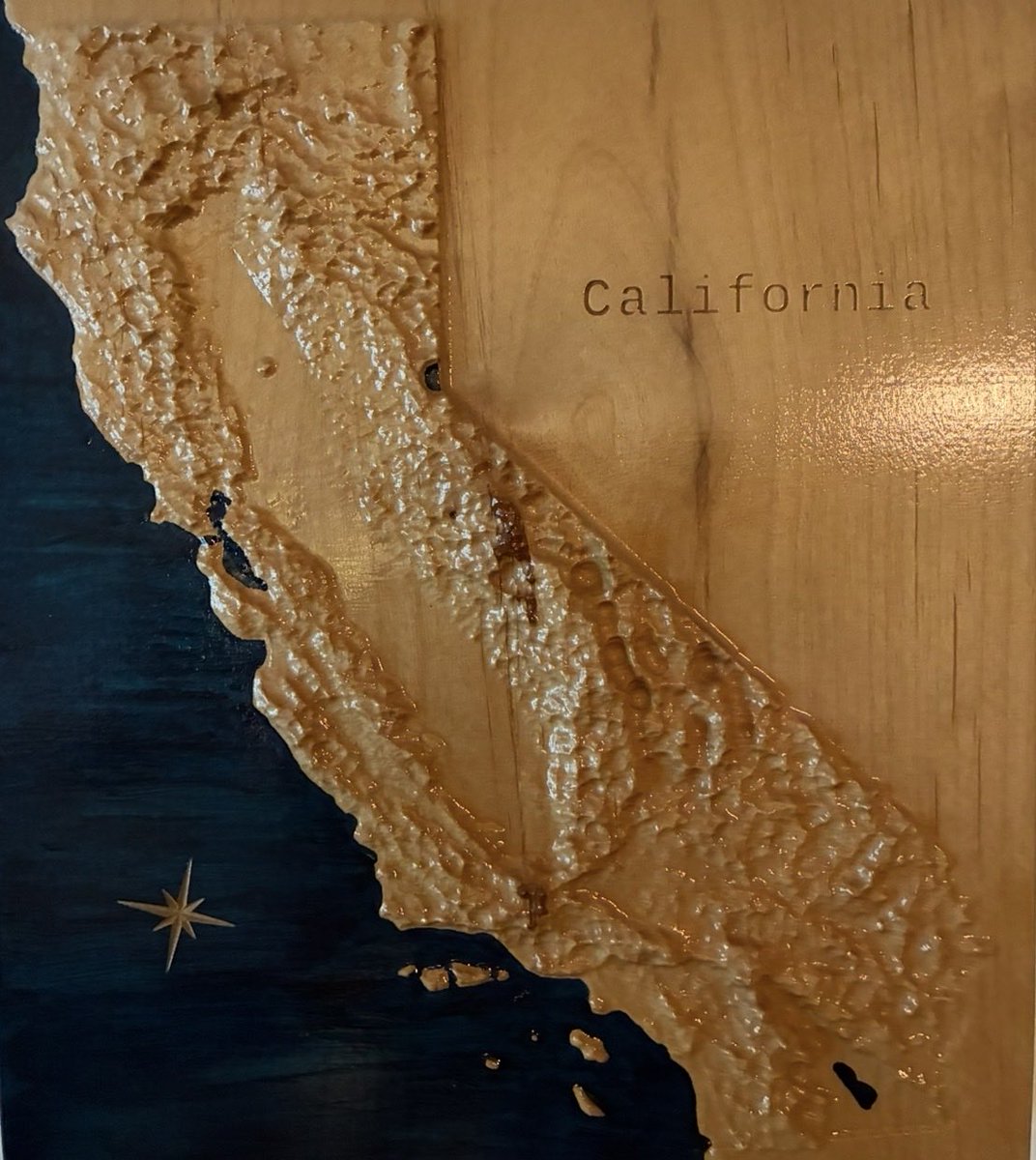 BookTrpPlayliss's tweet photo. Here’s a California Midcentury Suburban themed book trip playlist. 

This 3D printed woodcut was purchased at the Joshua Tree farmer’s market. The route for this one comes in from the desert at the old Route 66 crossing near Kingman and ends in SF, with a side trip up into the San Joaquin valley towards Bakersfield to show the kids that CA is more than big cities and Big Sur. They eat a lot of fruit so seeing where a lot of it comes from was also important.