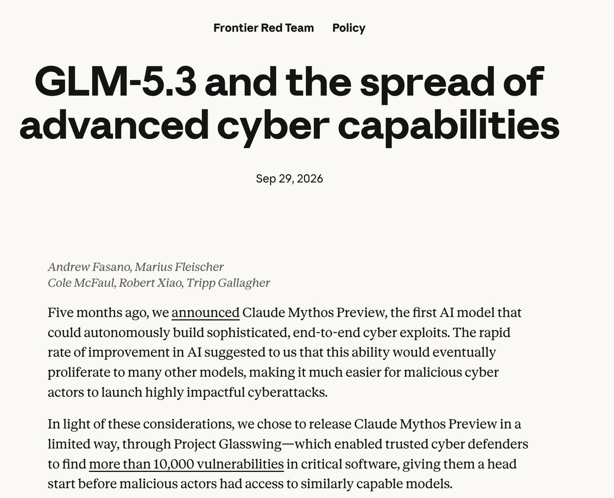 Anthropic 发布研究：GLM-5.3可写可用攻击程序