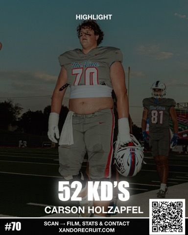 GHSMustangsFB's tweet photo. 🔴🔵Recruiting Spotlight: #70 Carson Holzapfel
🔴🔵 

2028 Offensive Lineman 
@carsonholzapfel
6’3 285
X&amp;O Profile: https://t.co/FPITTlylvs

#RiseoftheVine #Team107 https://t.co/Dd9yaY0y1I