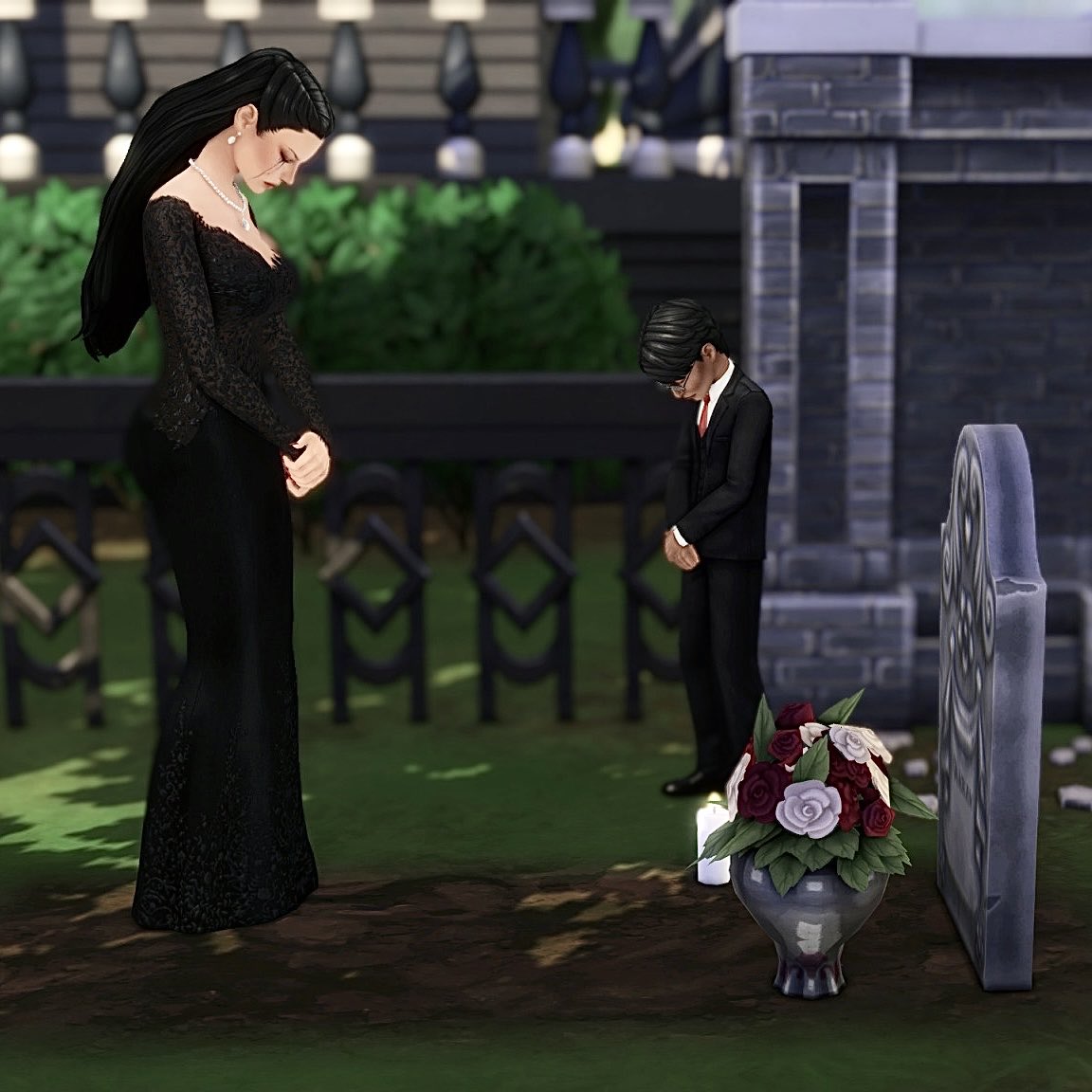 simswithcl's tweet photo. i don’t have screenshot of the death of mortimer , he died of anger … i didn’t even had to try out my new mods for the black widow challenge 😭 
here is Thorn at the funeral, of course she is acting super heartbroken but she already have a new fling ! https://t.co/UGTbZSSxEI