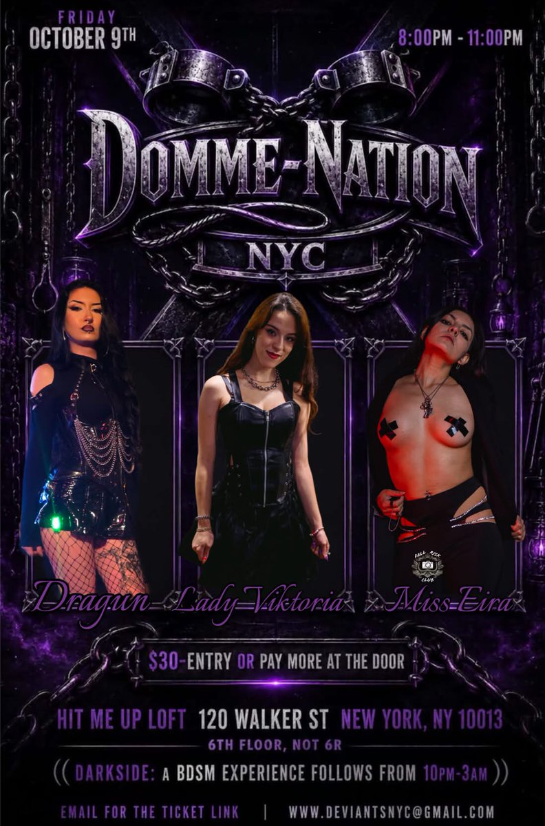 MissEiraaa's tweet photo. ✨ FRIDAY, October 9th! ✨
It’s a DOUBLE EVENT, so DOUBLE the fun! 🖤🔥

DommeNationNYC 8PM–11PM
Darkside 10PM–3AM

And of course.. we’ll be celebrating DJ Graves &amp; my BIRTHDAY! 👑🎂✨

Msg @DeviantsNYC for more info ℹ️ 

Forbidden tix link 🔗 
https://t.co/uDOPrNh6Jo https://t.co/6dIUIVdHuI