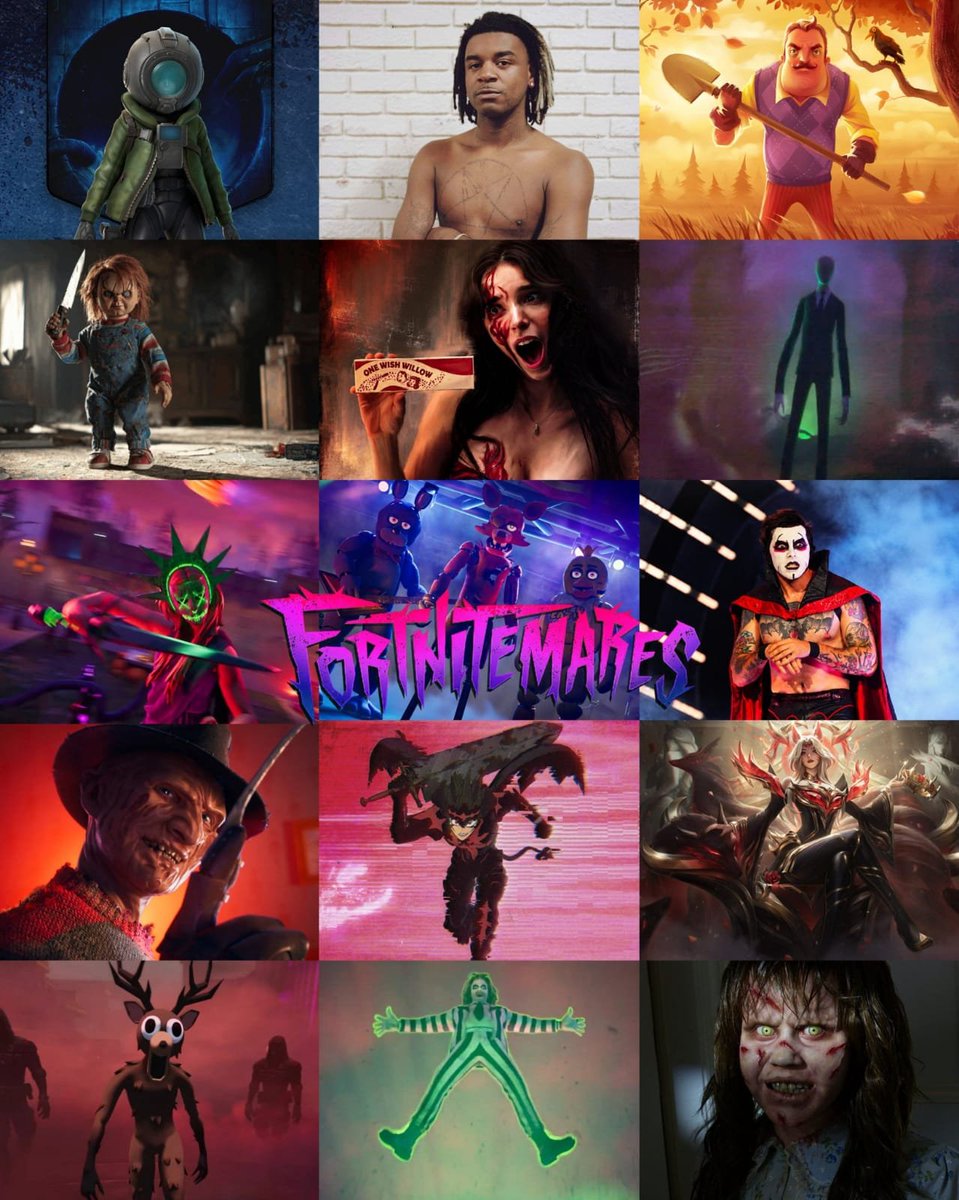 AlvesTailo's tweet photo. FORTNITEMARES 2026:

FNAF

Black Clover

Freddy Krueger

A Purga

Slender Man

Beetlejuice

League of Legends (Ahri já confirmada pelos arquivos)

Obsession

Hello Neighbor (em desenvolvimento, não confirmado para outubro)👇🏽 https://t.co/uLSDxfGyr9
