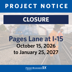 BountifulCityUT's tweet photo. Pages Lane Closure: 10/15
As part of the #FrontRunner2X project, Pages Lane near I-15 in Bountiful will be CLOSED Oct. 15 to Jan. 25, 2027.
Detour: 400 North to cross I-15
Learn more: https://t.co/dp26PAVPJy
#FrontRunner2X https://t.co/ZHT9RCQhyx