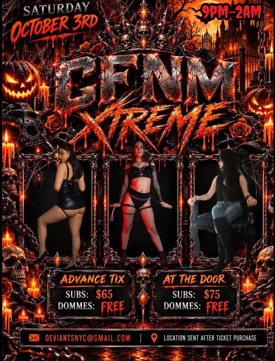 MissEiraaa's tweet photo. Domme-Nation CFNM—Xtreme Saturday, October 3rd in NJ from 9pm - 2am!! 

… this is not the CFNM you know

Femdom Hosts:
* Queen Xeiris 
* Empress Kit 
* Queen M

Msg @DeviantsNYC for more info ℹ️ 

Forbidden ticket link 🔗 
https://t.co/dCh9LoztwL https://t.co/F42p2wY6SK